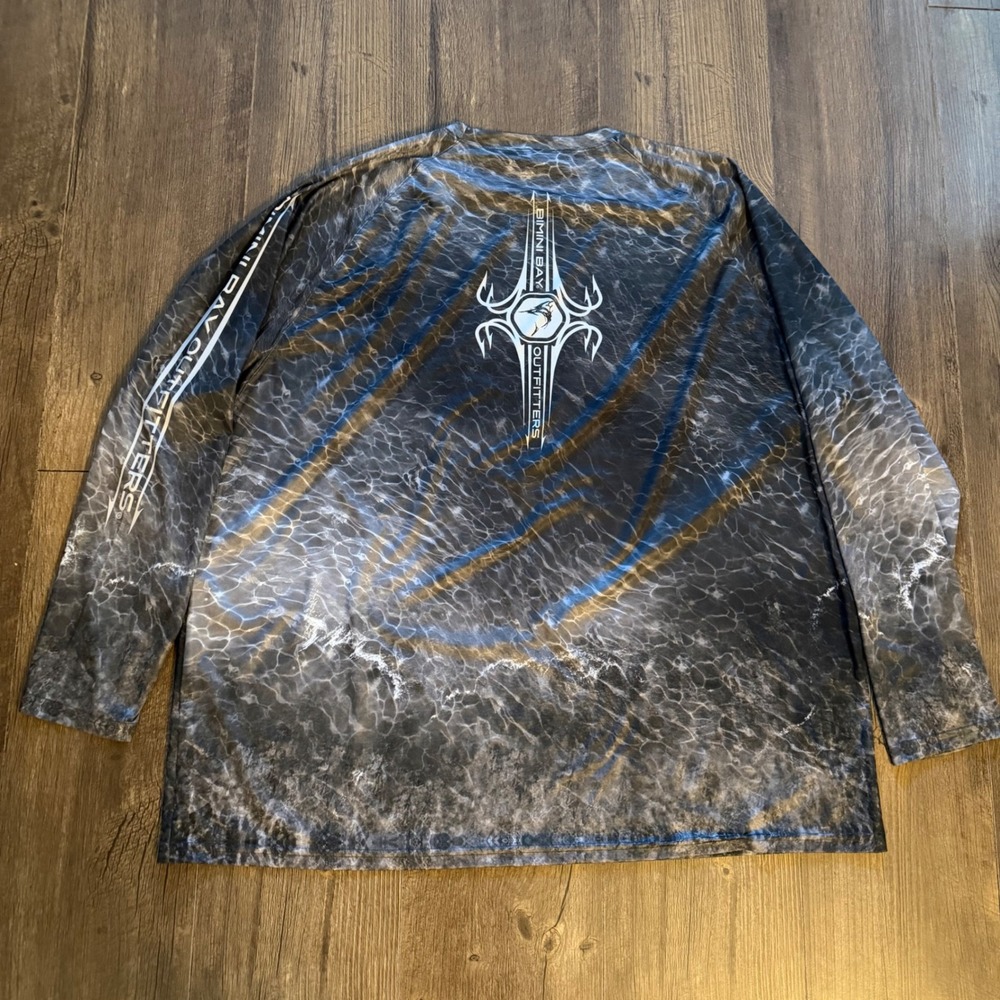 Bimini Bay Outfitters Fishing Shirt Grey Water Print Long Sleeve Mens 3XL - Picture 4 of 11